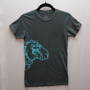 Womens Bully Dog Graphic T-Shirt  Gray With Teal Bulldog Design Small 100%Cotton